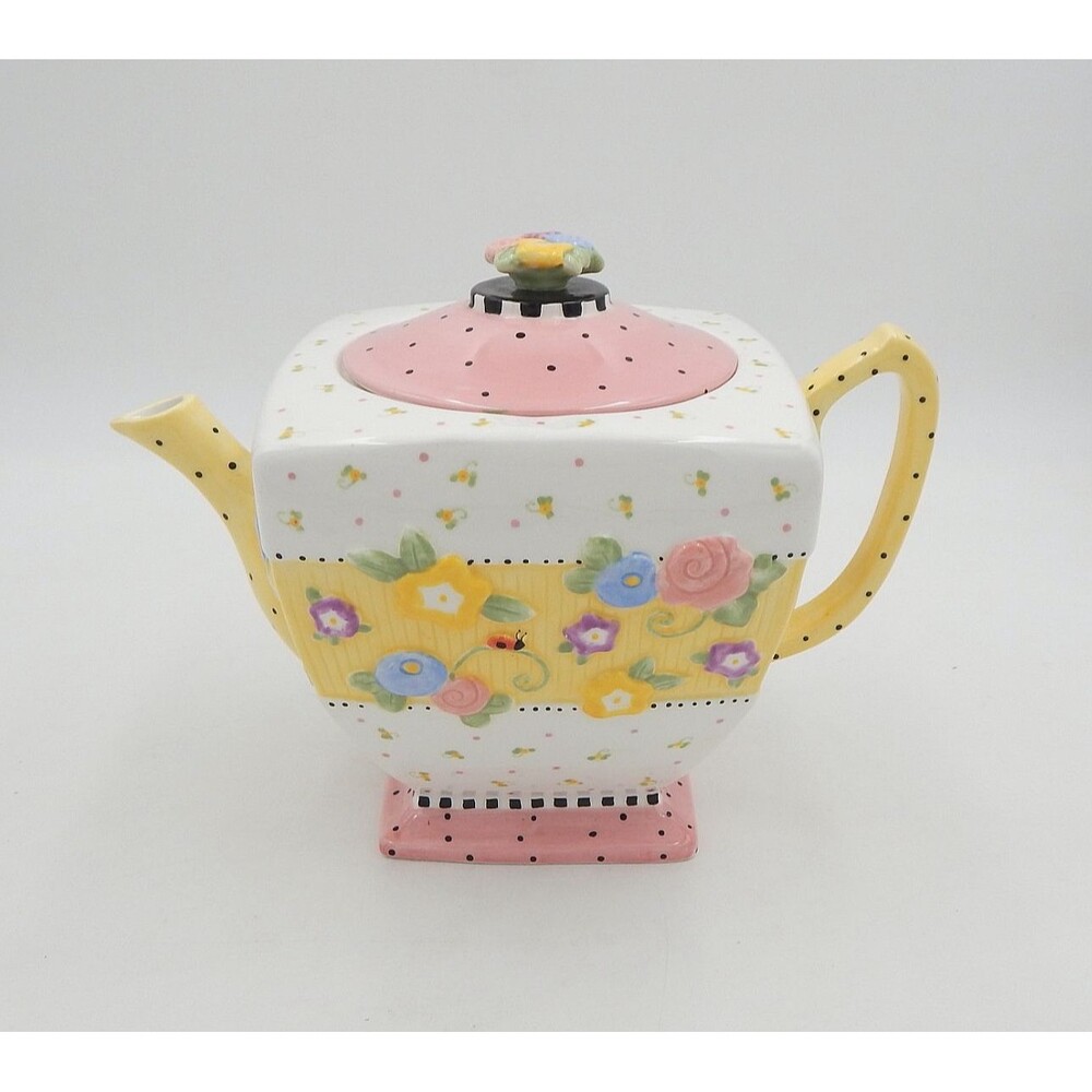 Mary Engelbreit Meadow Teapot Square w/Pastel Flowers Michel & Co 1999